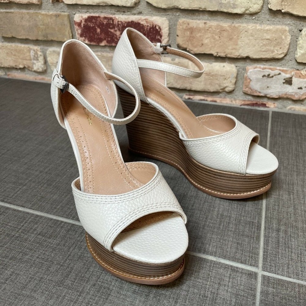 brooks brothers ivory leather wedge platform sandals nib 8.5